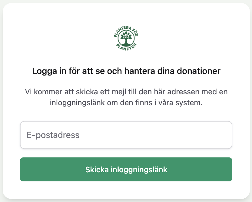 Inloggningswidget för givarportalen