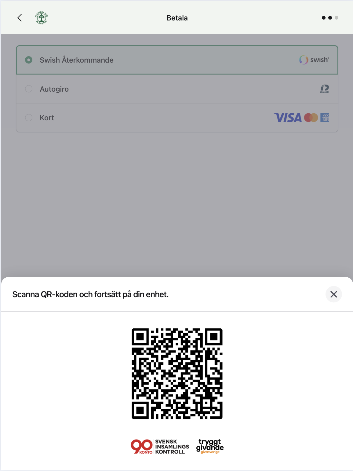 F2F Checkout — QR-kod-modal