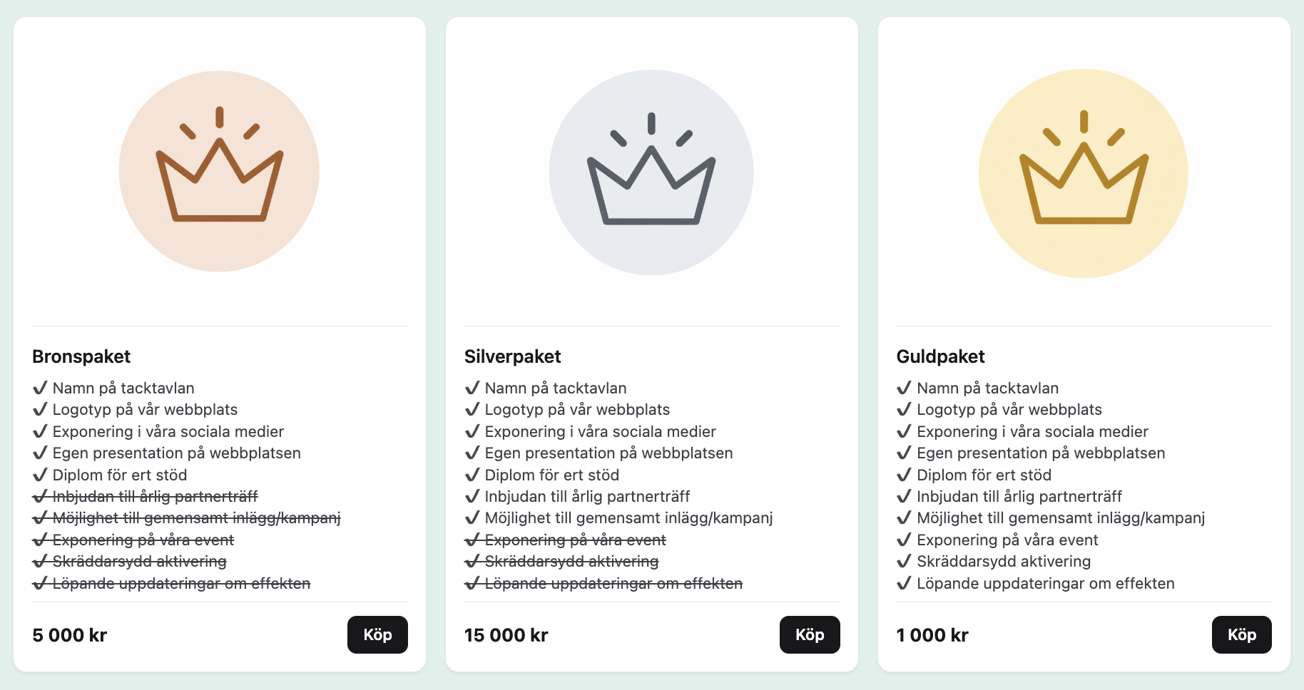 Företagspaket-checkout med paket-tiles och företagsformulär