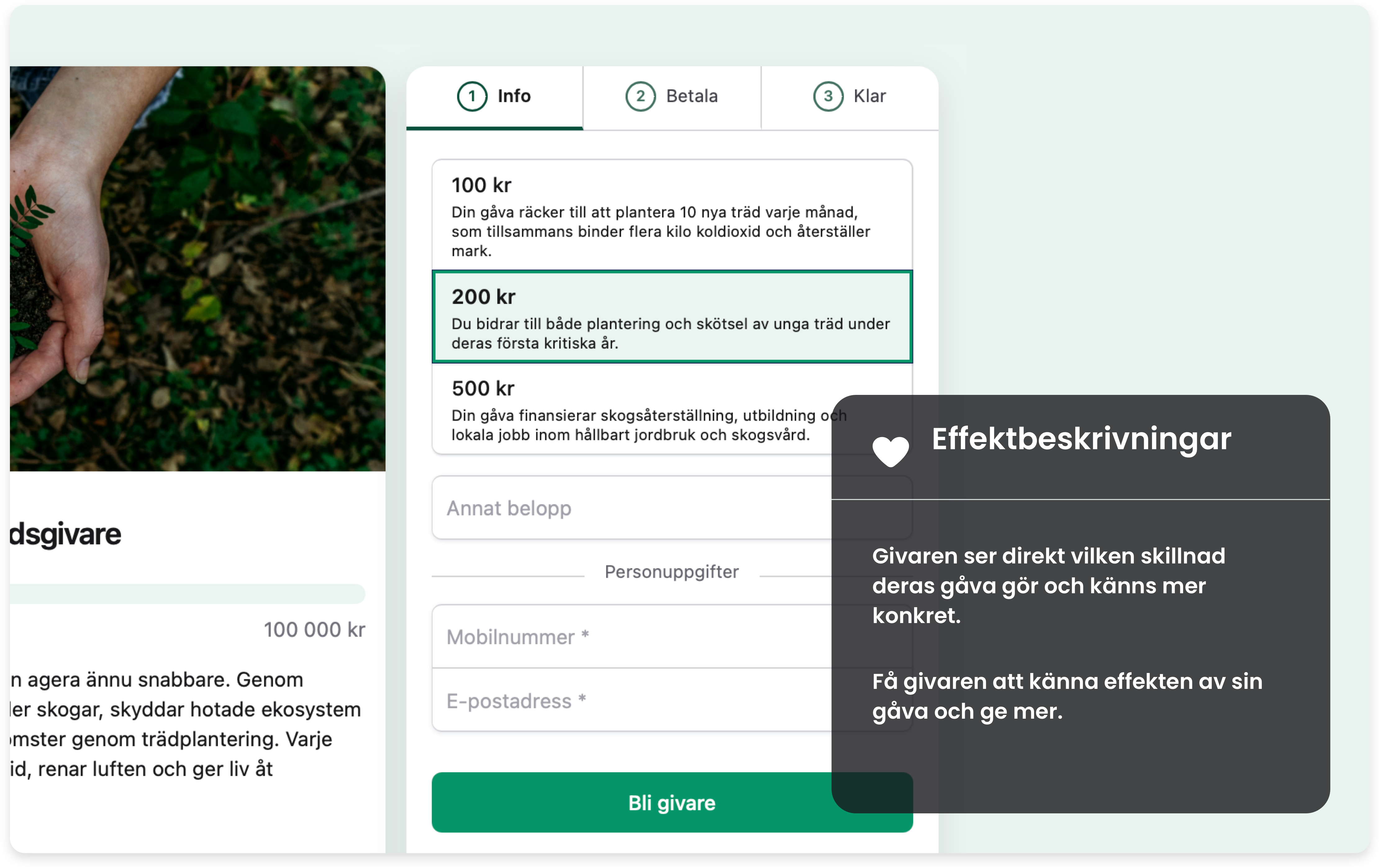 Checkout med effektbeskrivningar